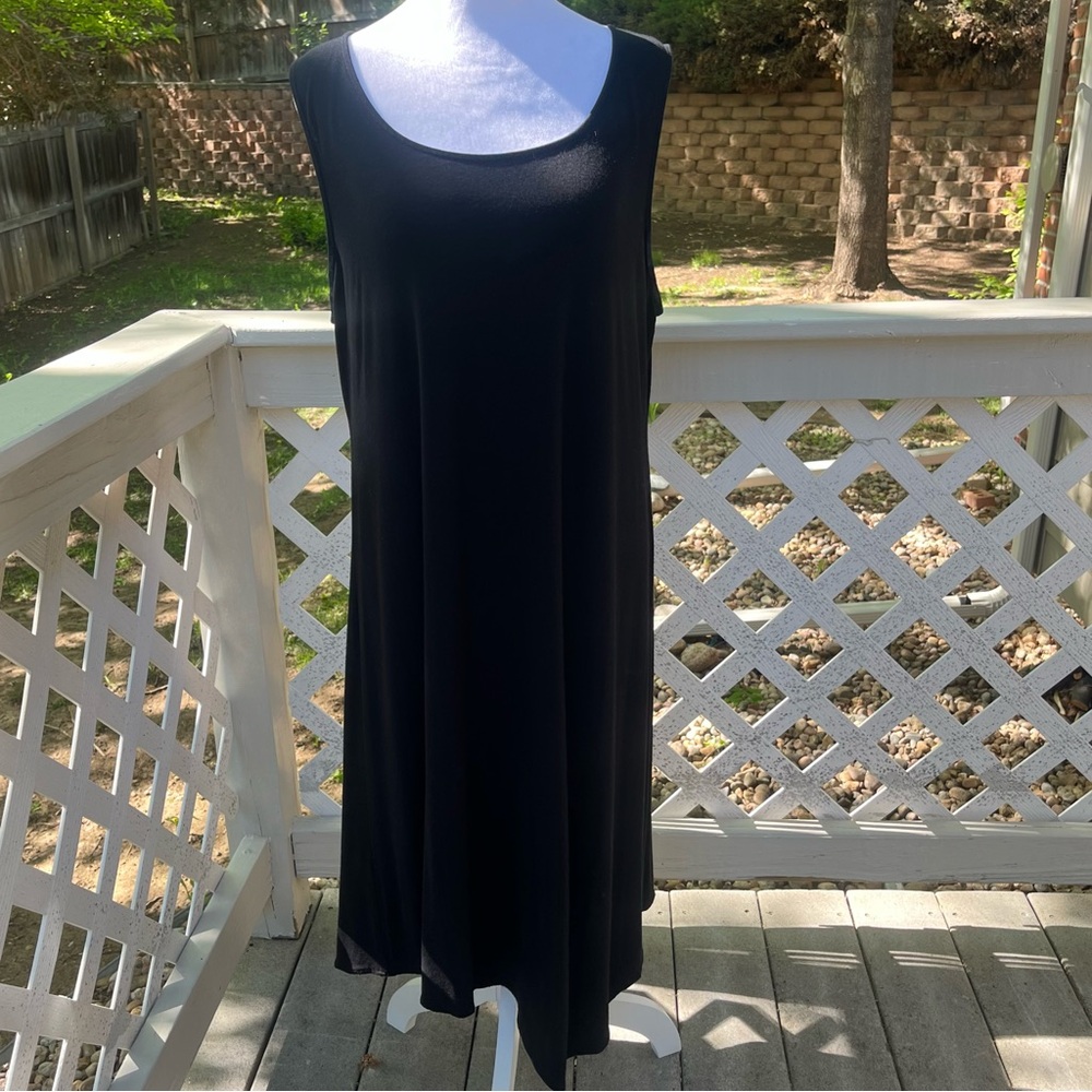 Eileen Fisher Medium Black Sleeveless Stretch Jersey Midi Dress Asymmetrical‎ - Picture 7 of 7